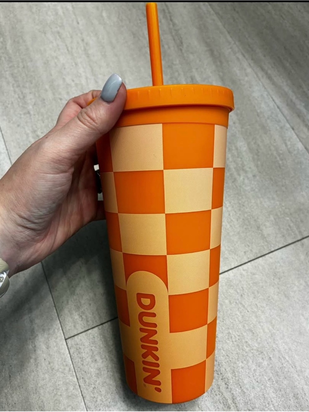 Dunkin' Orange Checkered Insulated Travel Tumbler with Straw